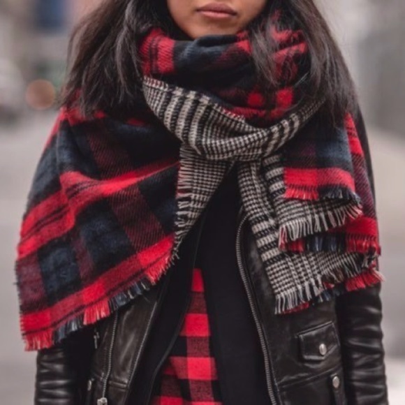 Zara Huge Two-Sided Soft Blanket Scarf Plaid Tartan Houndstooth - Picture 11 of 11